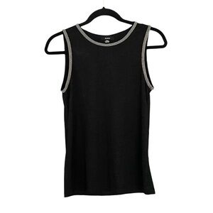 RUDSAK Sleeveless Knit Sweater Tank Top Beaded Trim Black Silver XS